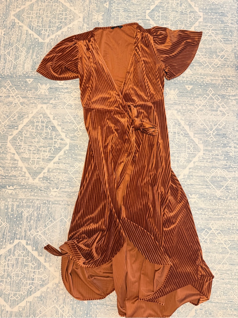 Women’s Simplee Rust Brown Velvet Wrap Dress - Picture 3 of 3